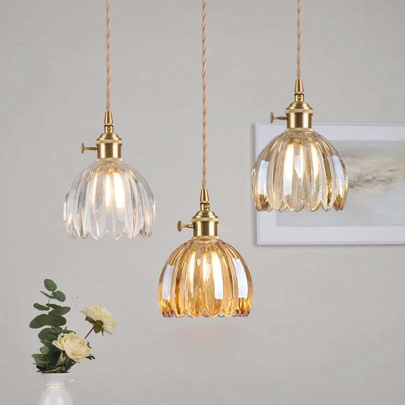 Image of Copper glass amber floral pendant chandelier for modern interiors