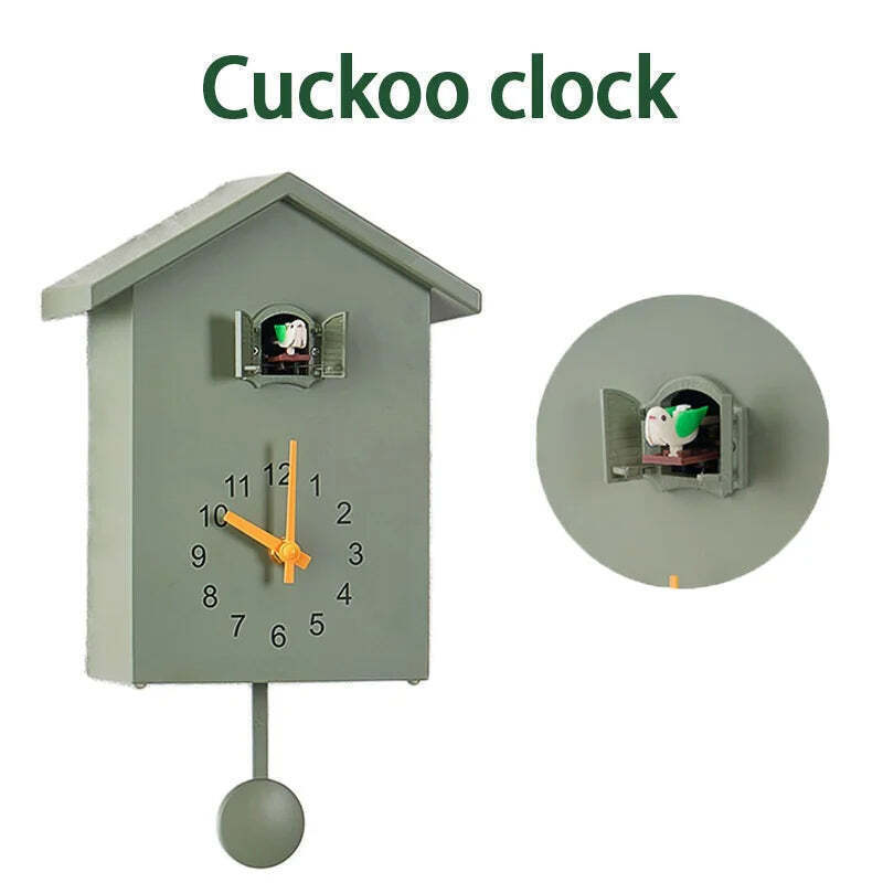 Image of Cuckoo quartz wall clock with modern bird design for home and office decor