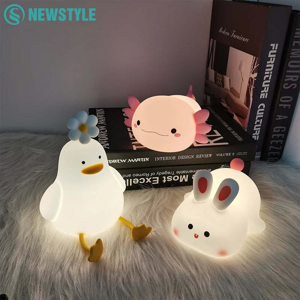 Image of Cute axolotl silicone night light for kids with touch control and adjustable brightness