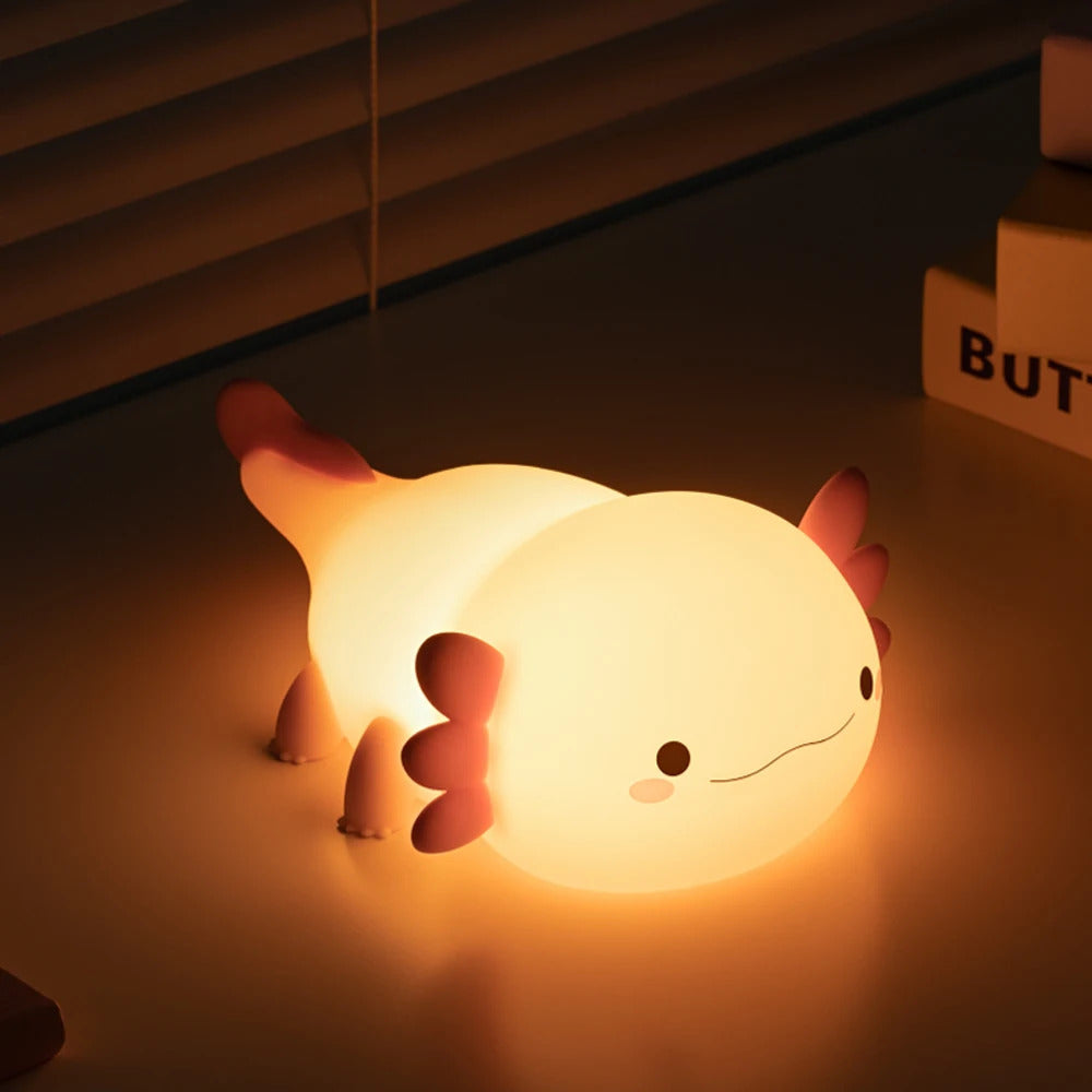 Image of Cute axolotl silicone night light for kids with touch control and adjustable brightness