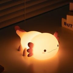 Image of Cute axolotl silicone night light for kids with touch control and adjustable brightness