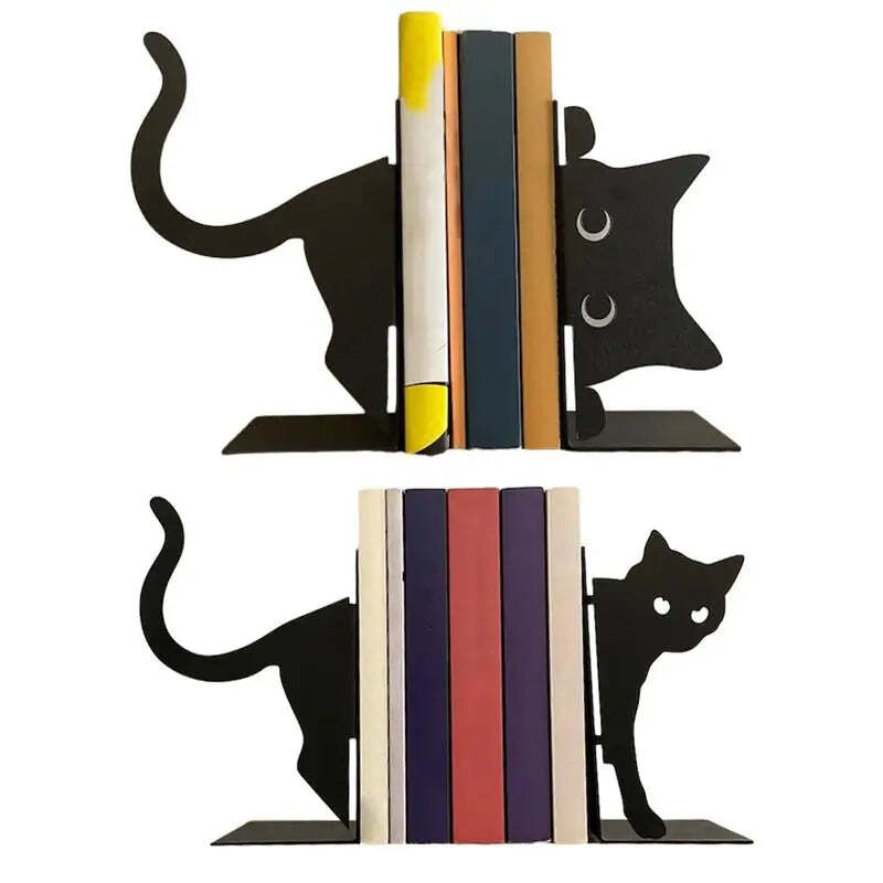 Image of Cute cat metal bookends for stylish organization in any space