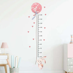 Image of Cute pink rabbit balloon height measurement wall stickers for kids' room decoration