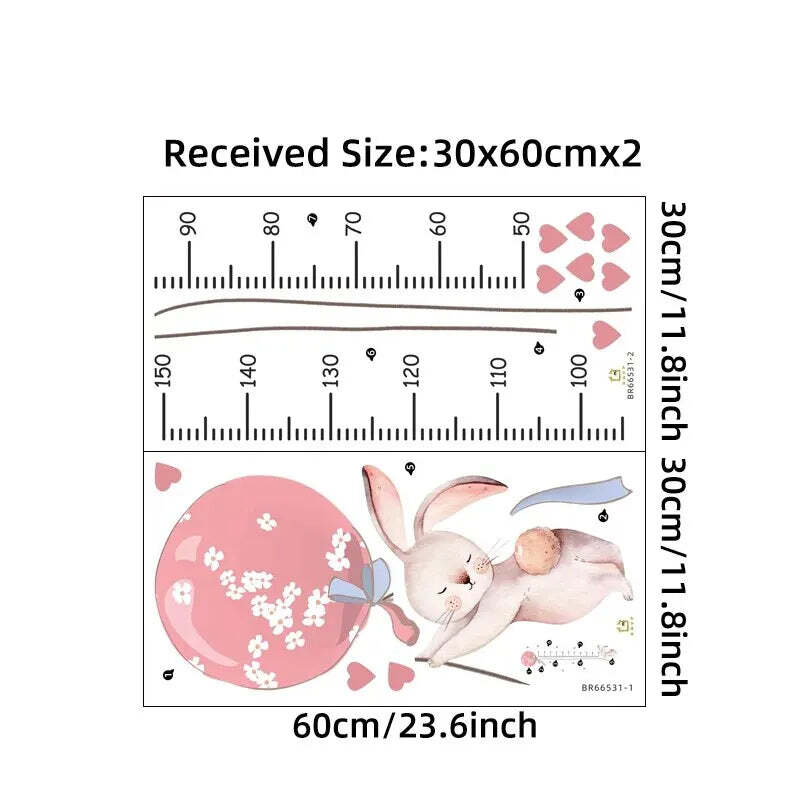 Image of Cute pink rabbit balloon height measurement wall stickers for kids' room decoration