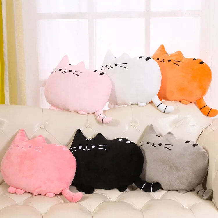 Image of Cute plush cat cushion pillow for kids' rooms and home decor