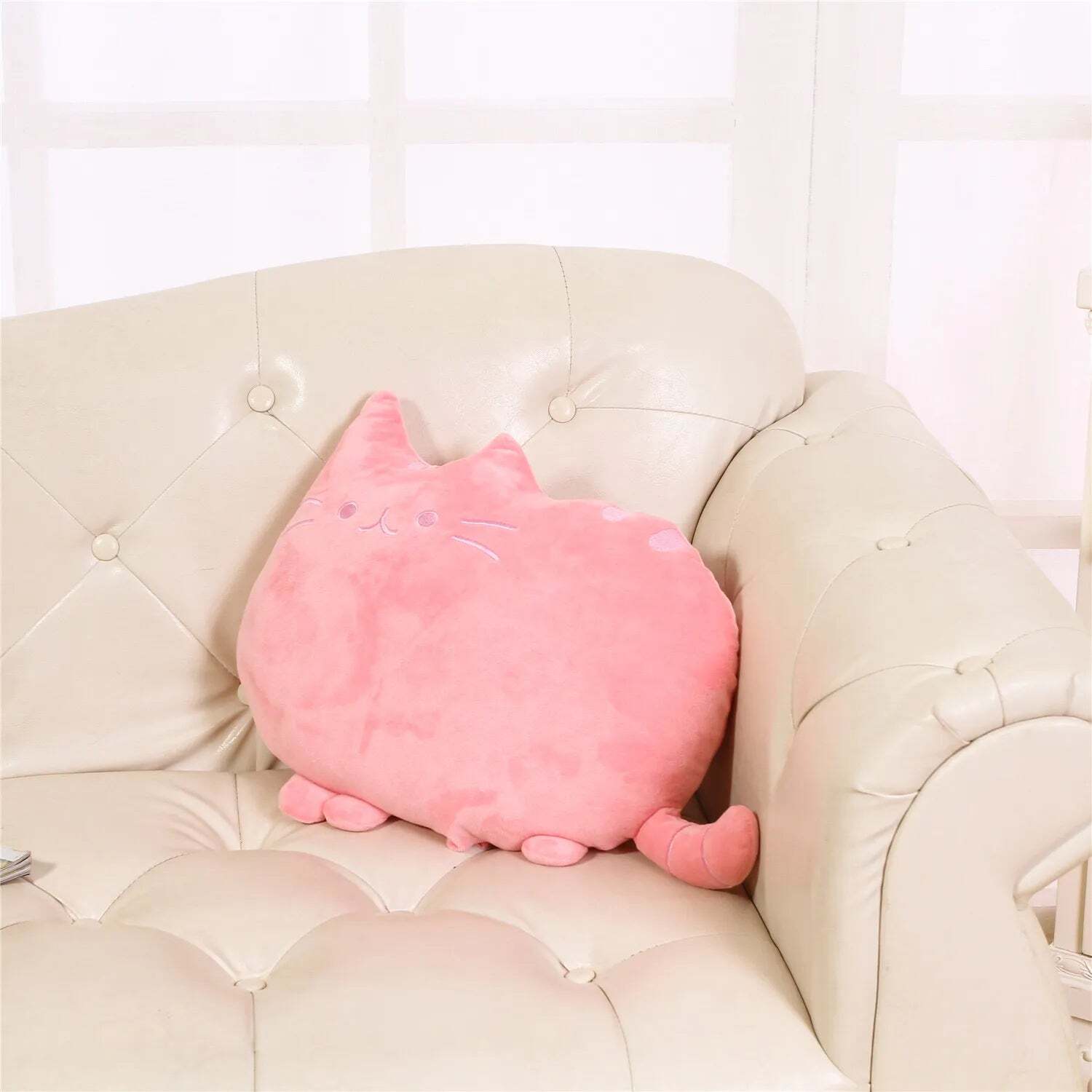 Image of Cute plush cat cushion pillow for kids' rooms and home decor