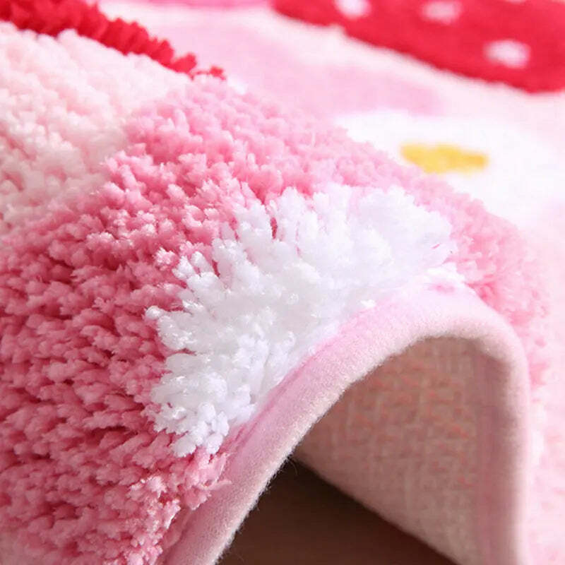 Image of Cute strawberry bath mat for girls - soft plush non-slip rug for home decor