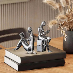 Image of Decorative ceramic bookends for heavy books with abstract design