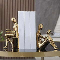 Image of Decorative ceramic bookends for heavy books with abstract design