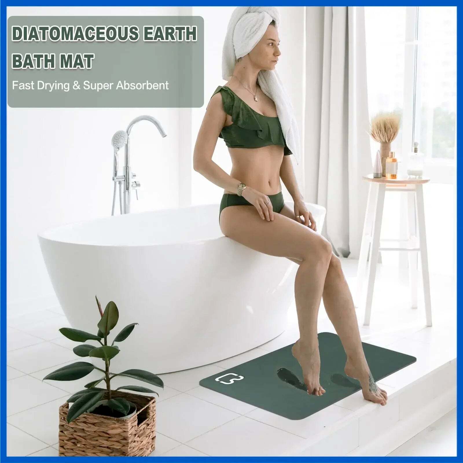 Image of Diatomite earth absorbent bath mat for quick drying and non-slip comfort