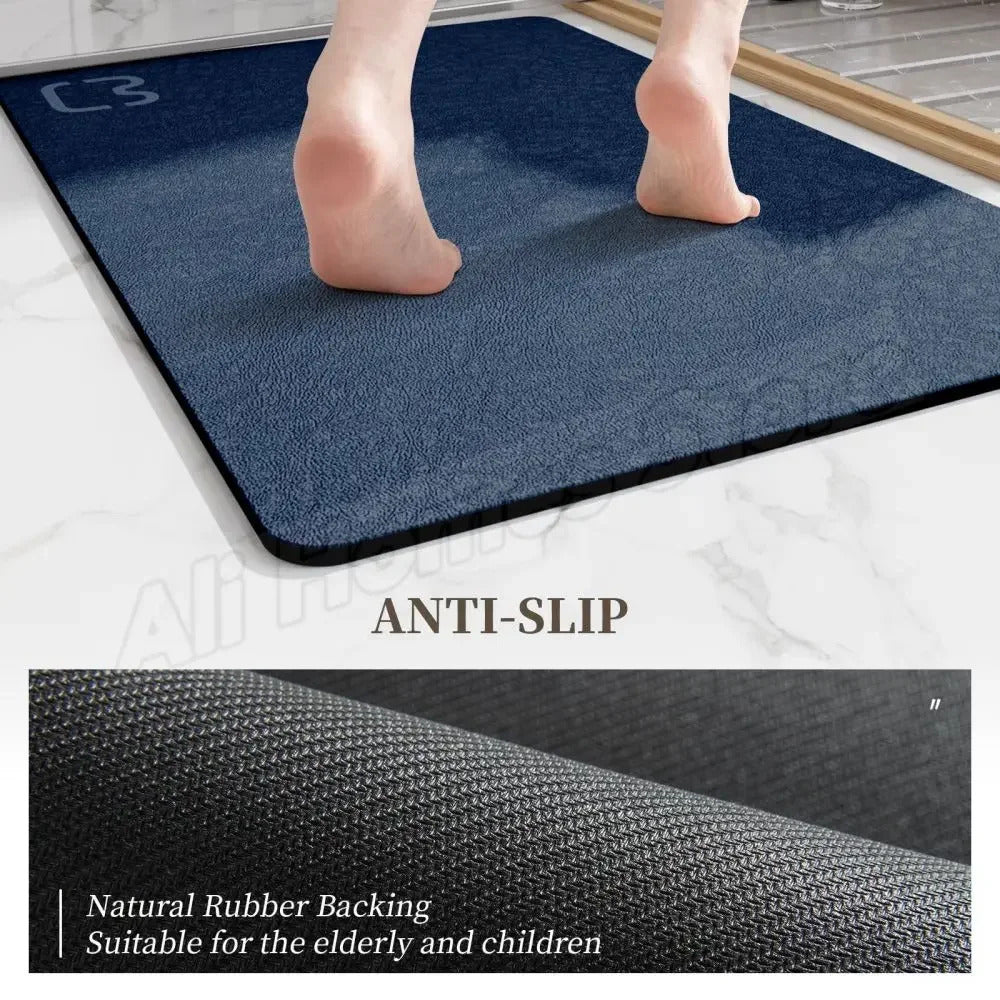 Image of Diatomite earth absorbent bath mat for quick drying and non-slip comfort