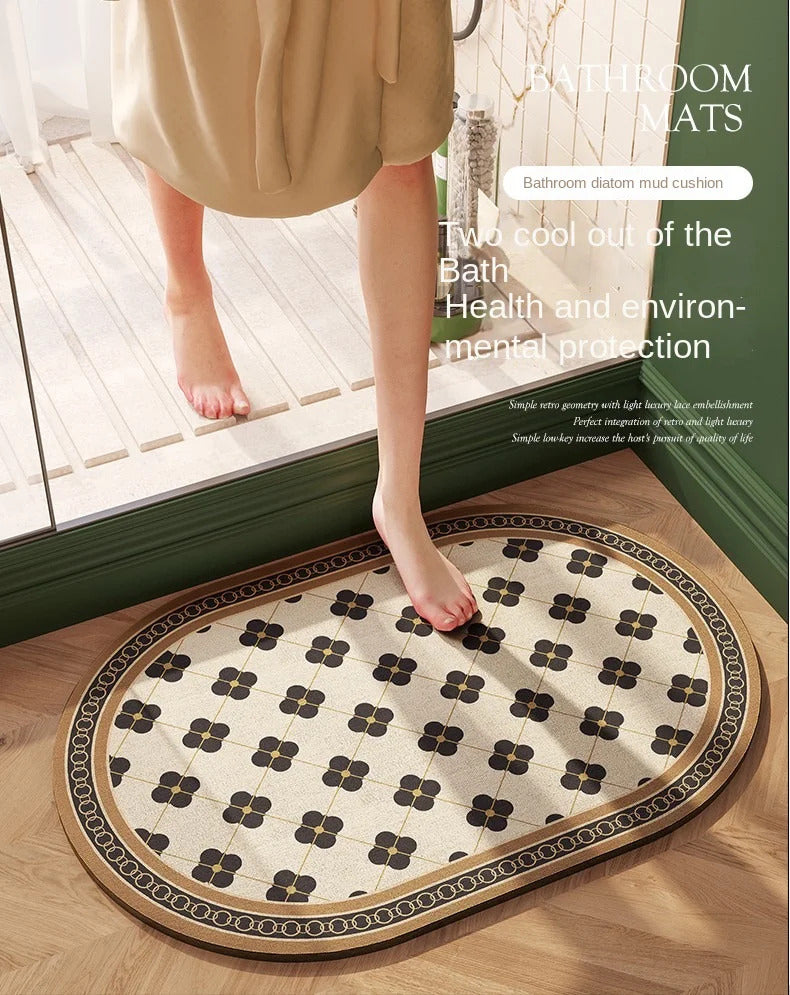 Image of Diatomite earth absorbent mat for bathroom and kitchen, non-slip and quick-drying