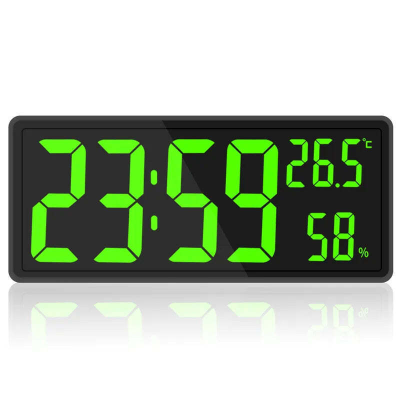 Image of Digital wall clock with temperature and humidity display, night mode, and alarm function