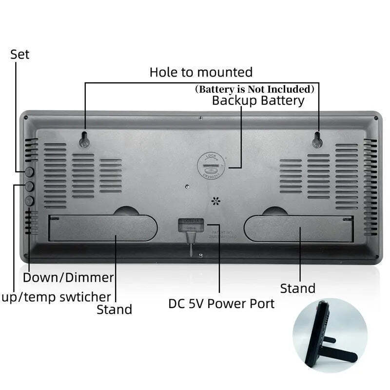 Image of Digital wall clock with temperature and humidity display, night mode, and alarm function