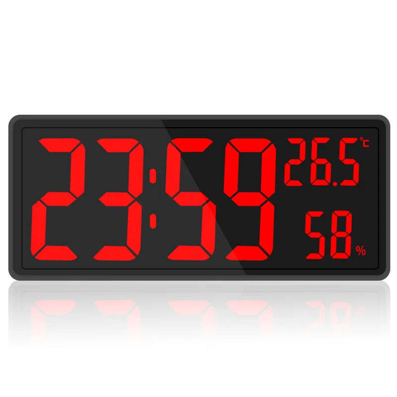 Image of Digital wall clock with temperature and humidity display, night mode, and alarm function