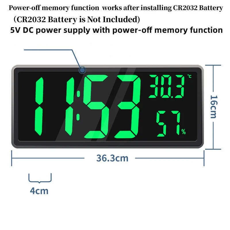 Image of Digital wall clock with temperature and humidity display, night mode, and alarm function