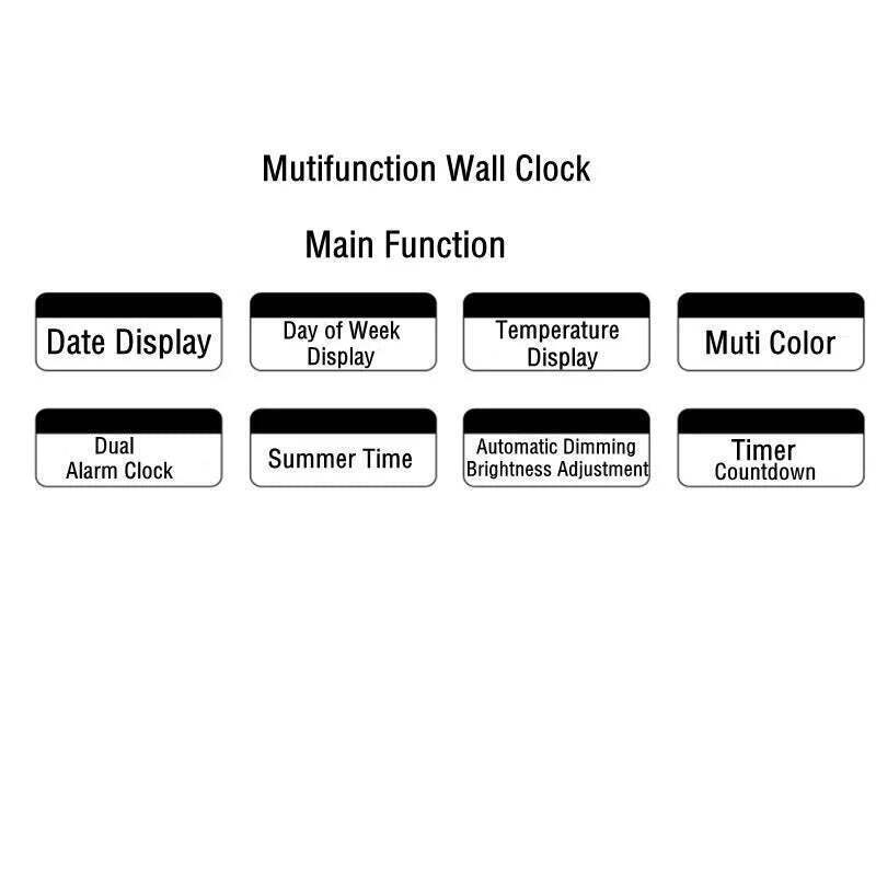 Image of Digital wall clock with temperature, date, and dual alarms - remote control and power-off memory