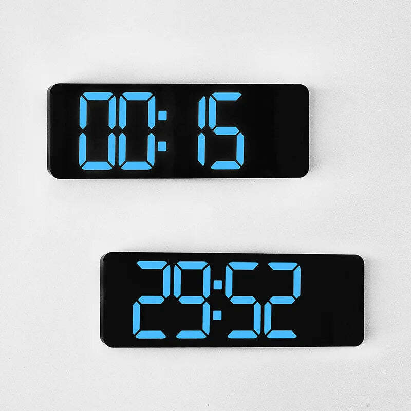 Image of Digital wall clock with temperature, date, and dual alarms - remote control and power-off memory