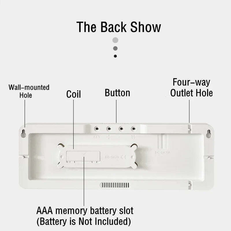 Image of Digital wall clock with temperature, date, and dual alarms - remote control and power-off memory