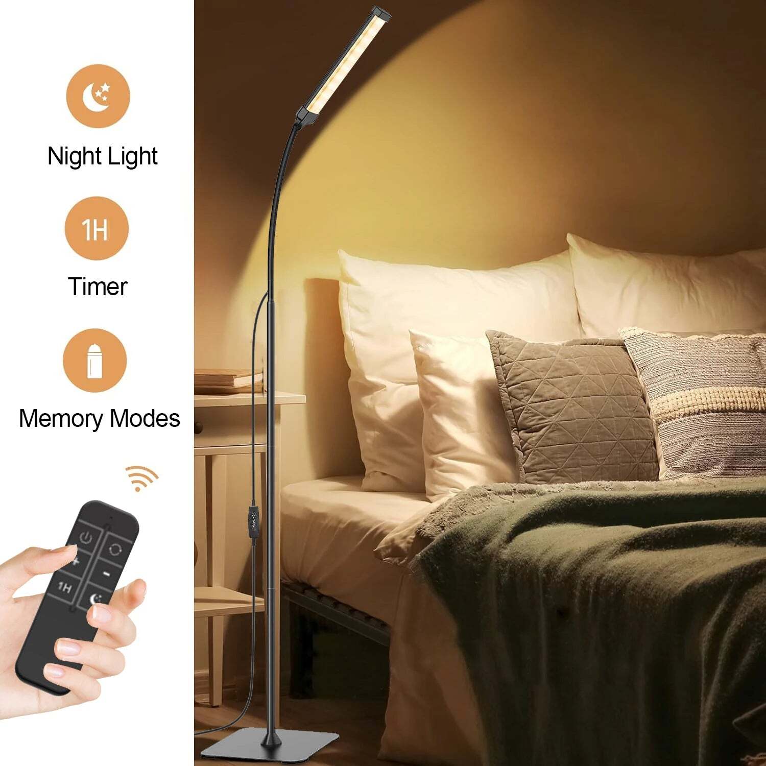 Image of Dimmable LED floor lamp with remote control and adjustable height for versatile lighting