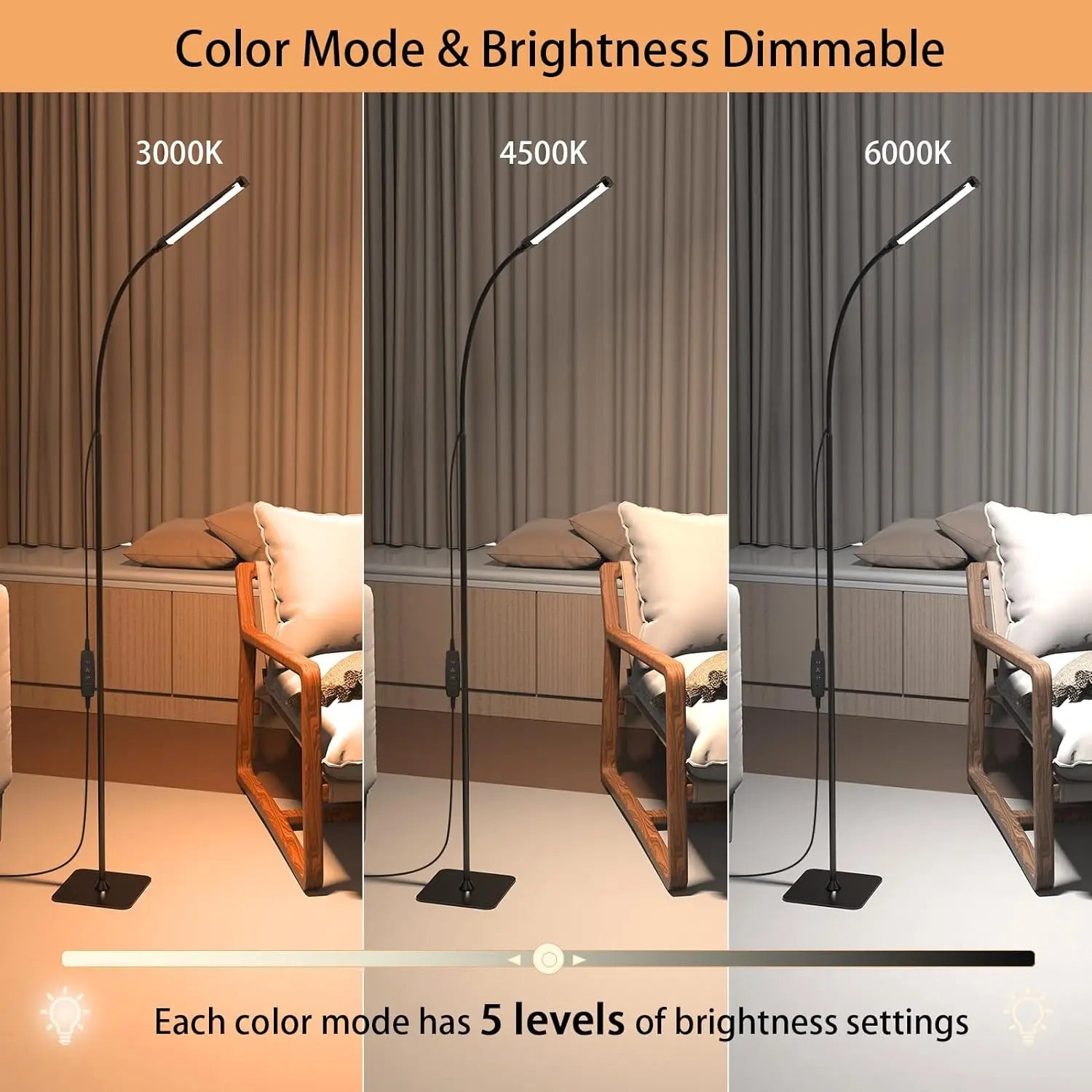 Image of Dimmable LED floor lamp with remote control and adjustable height for versatile lighting