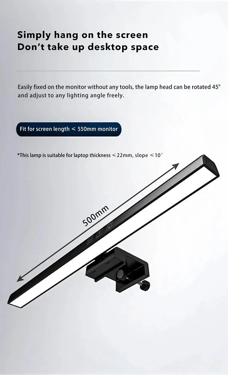 Image of Dimmable LED monitor light bar for enhanced desk lighting and eye care