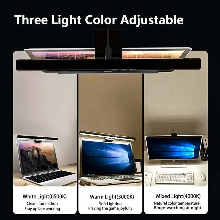 Image of Dimmable LED monitor light bar for enhanced desk lighting and eye care