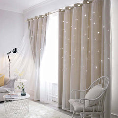 Image of Double layer romantic sheer girls curtains with hollow star design for kids' rooms and living spaces