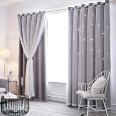 Image of Double layer romantic sheer girls curtains with hollow star design for kids' rooms and living spaces