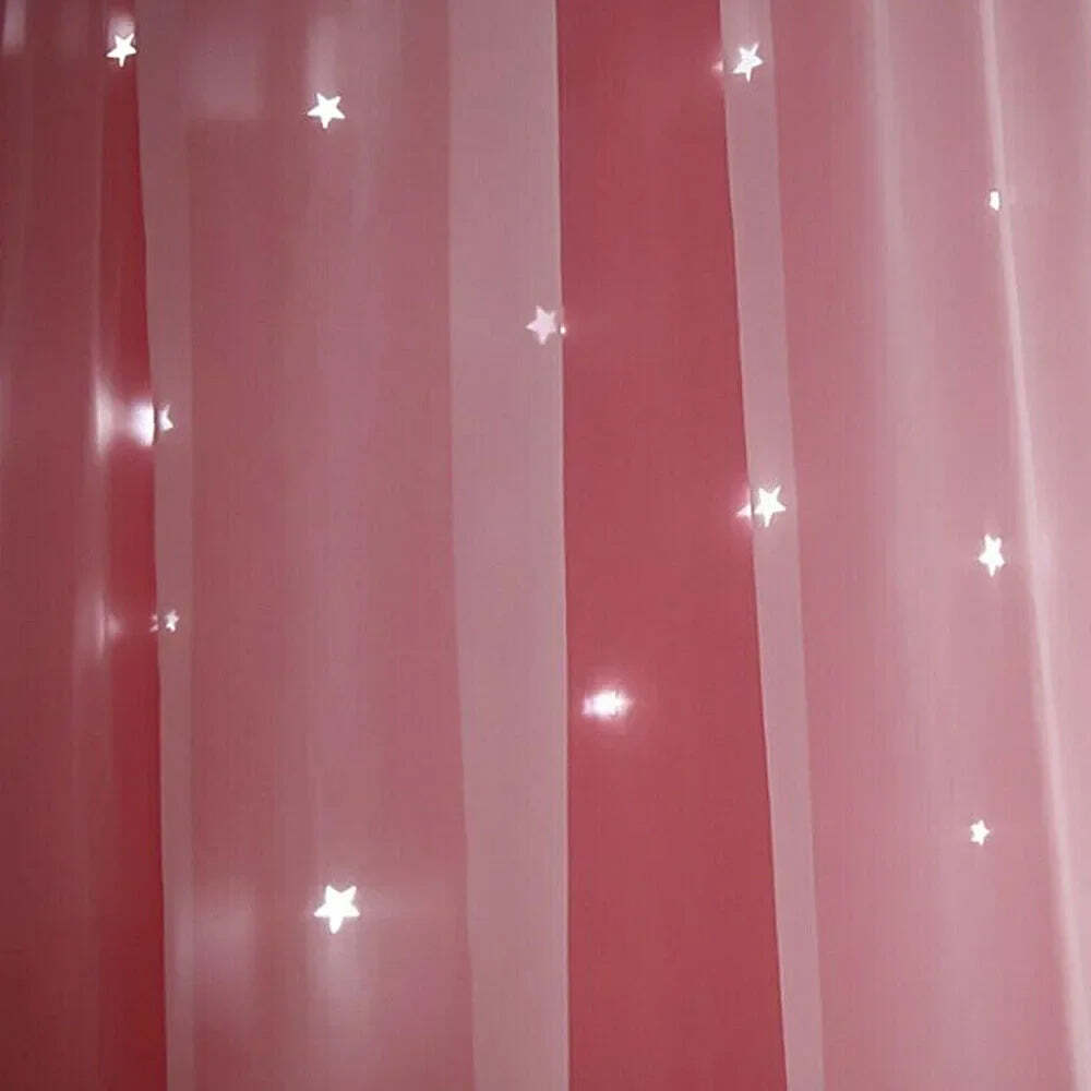 Image of Double layer romantic sheer girls curtains with hollow star design for kids' rooms and living spaces