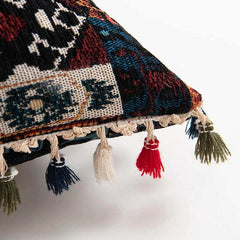 Image of Embroidered boho throw pillow cover with tassels for stylish home décor