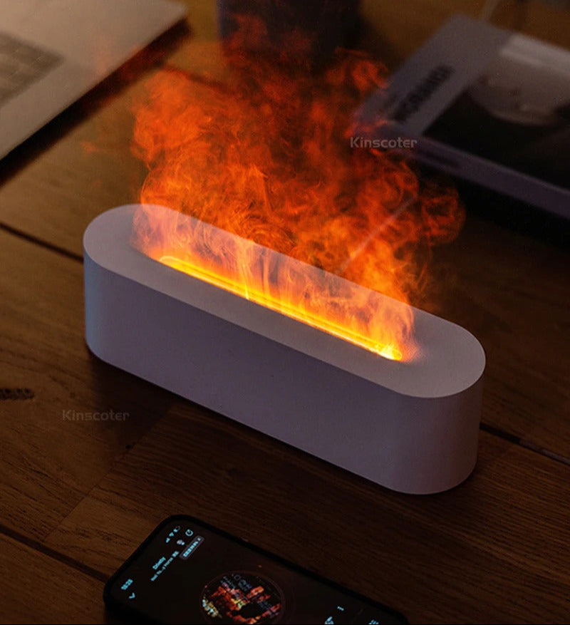 Image of Flame aroma diffuser with realistic fire night light and essential oil nebulizer