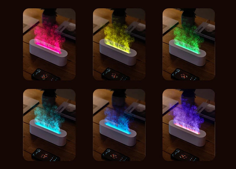 Image of Flame aroma diffuser with realistic fire night light and essential oil nebulizer