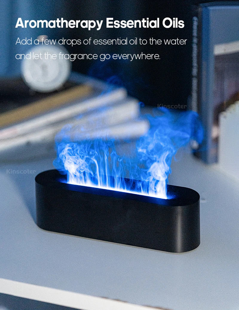 Image of Flame aroma diffuser with realistic fire night light and essential oil nebulizer