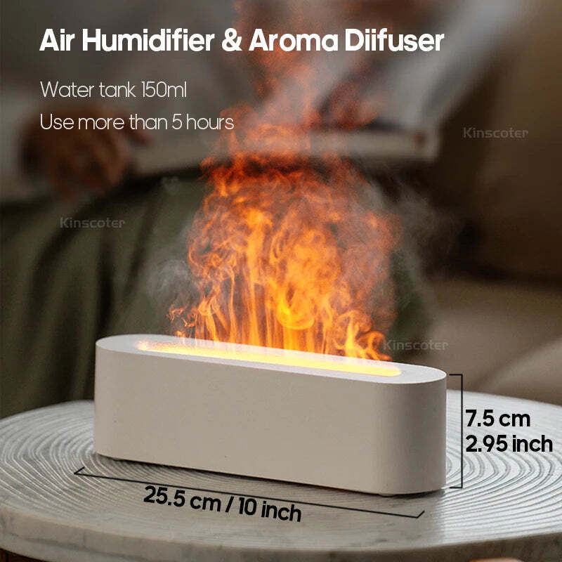 Image of Flame aroma diffuser with realistic fire night light and essential oil nebulizer