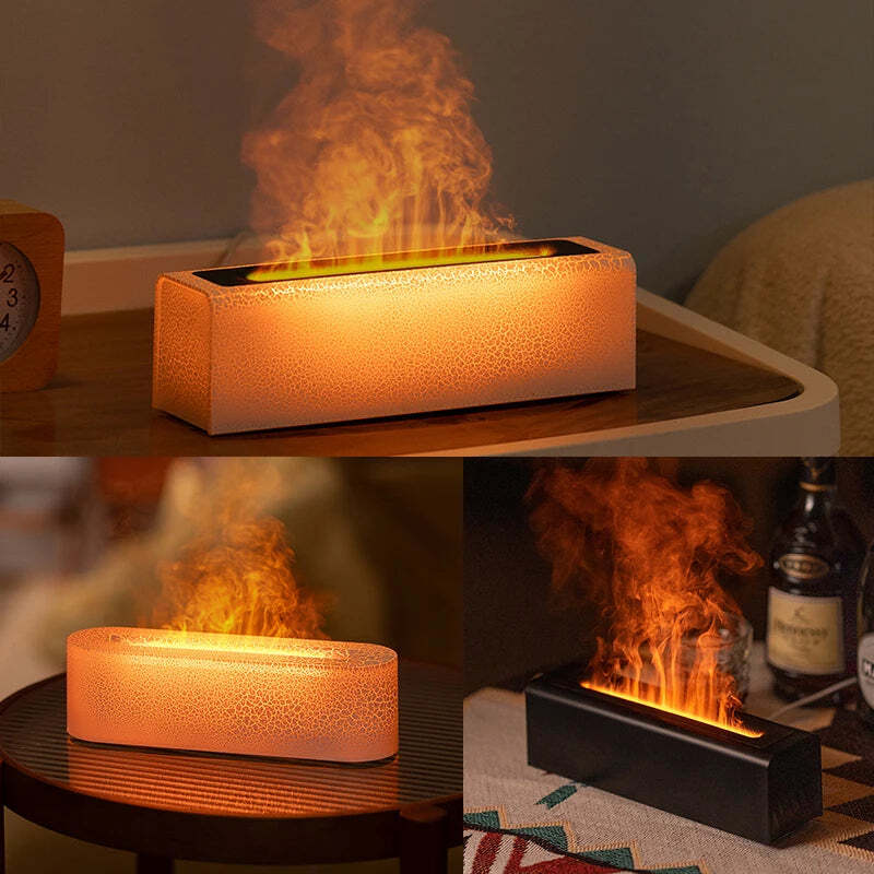 Image of Flame aroma diffuser with realistic fire night light and essential oil nebulizer