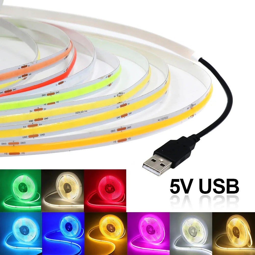 Image of Flexible 5V COB LED strip light for home decor and TV backlighting