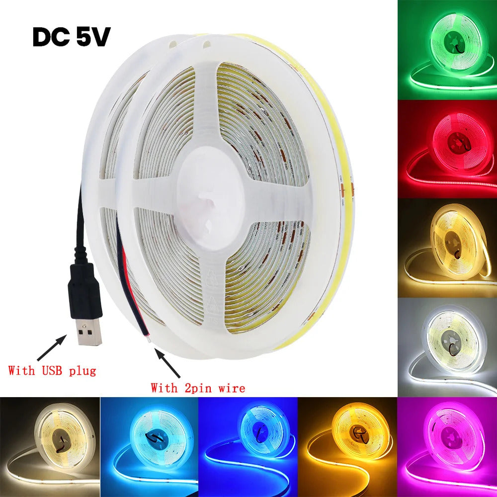 Image of Flexible 5V COB LED strip light for home decor and TV backlighting