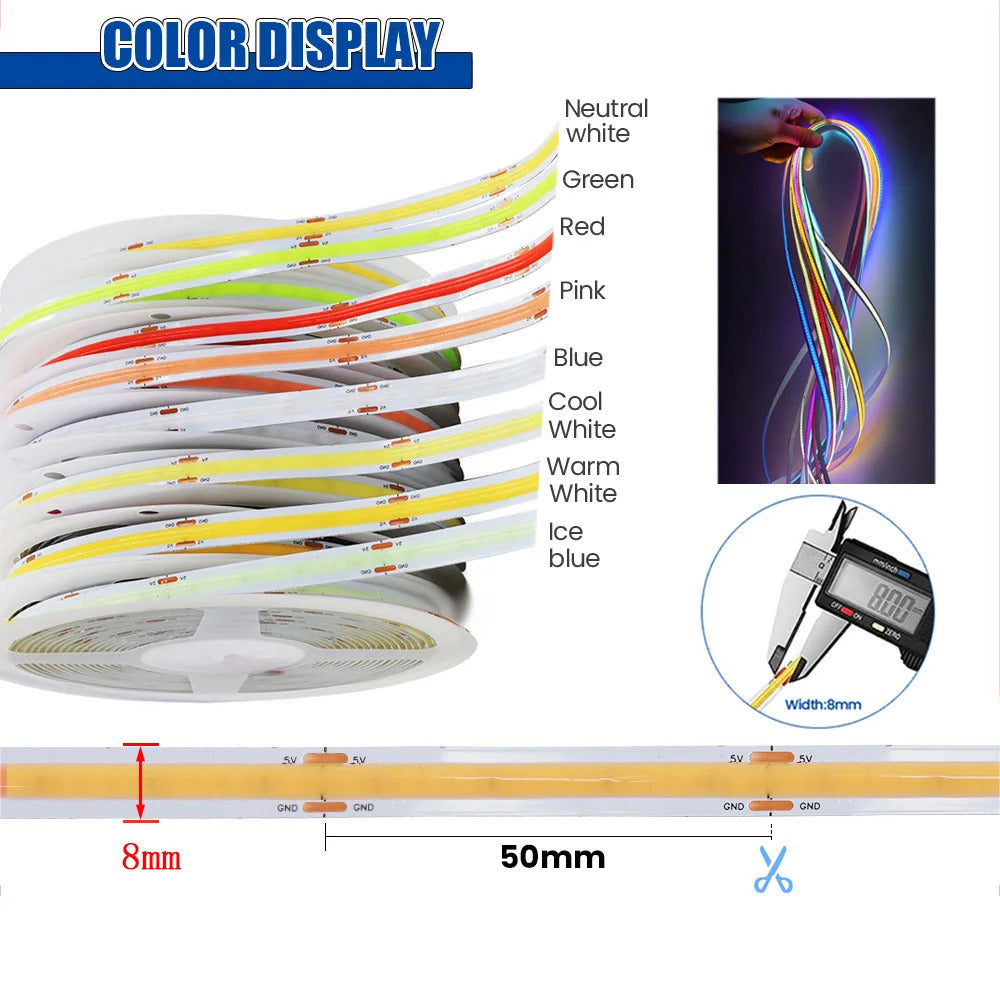 Image of Flexible 5V COB LED strip light for home decor and TV backlighting