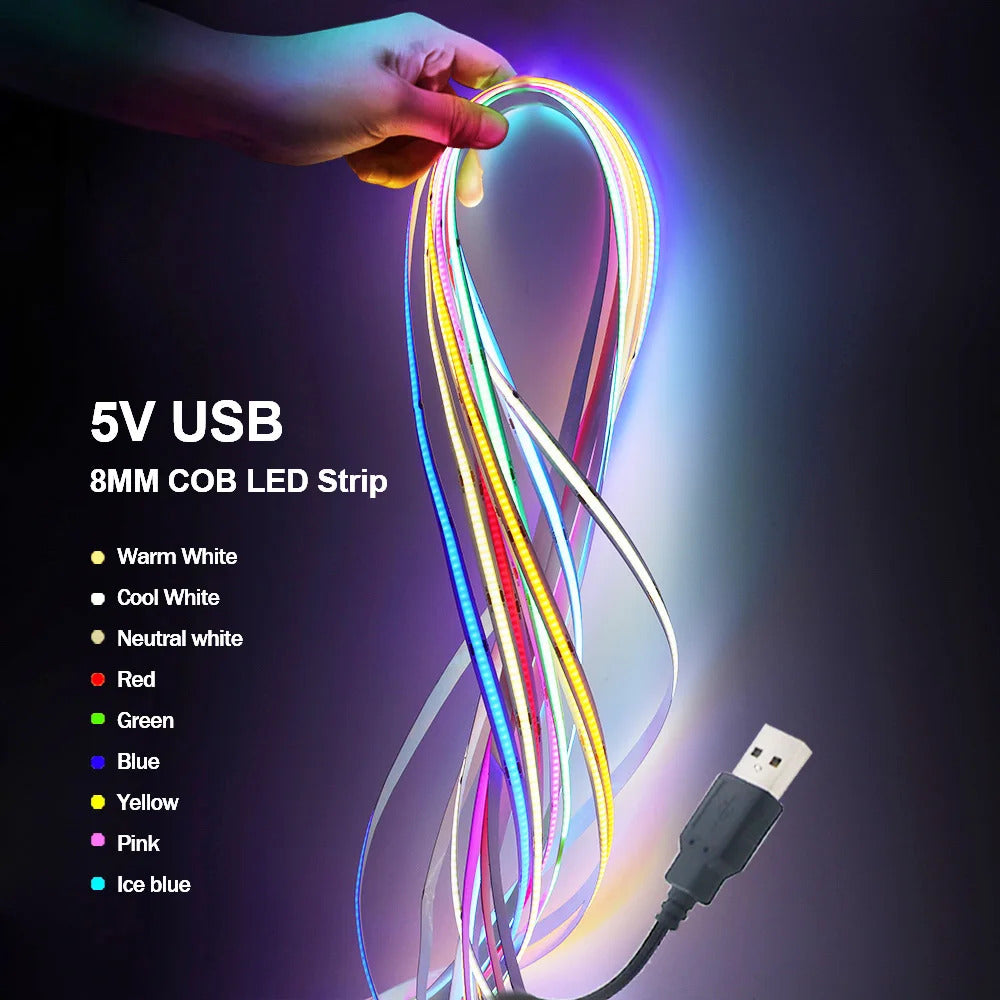 Image of Flexible 5V COB LED strip light for home decor and TV backlighting