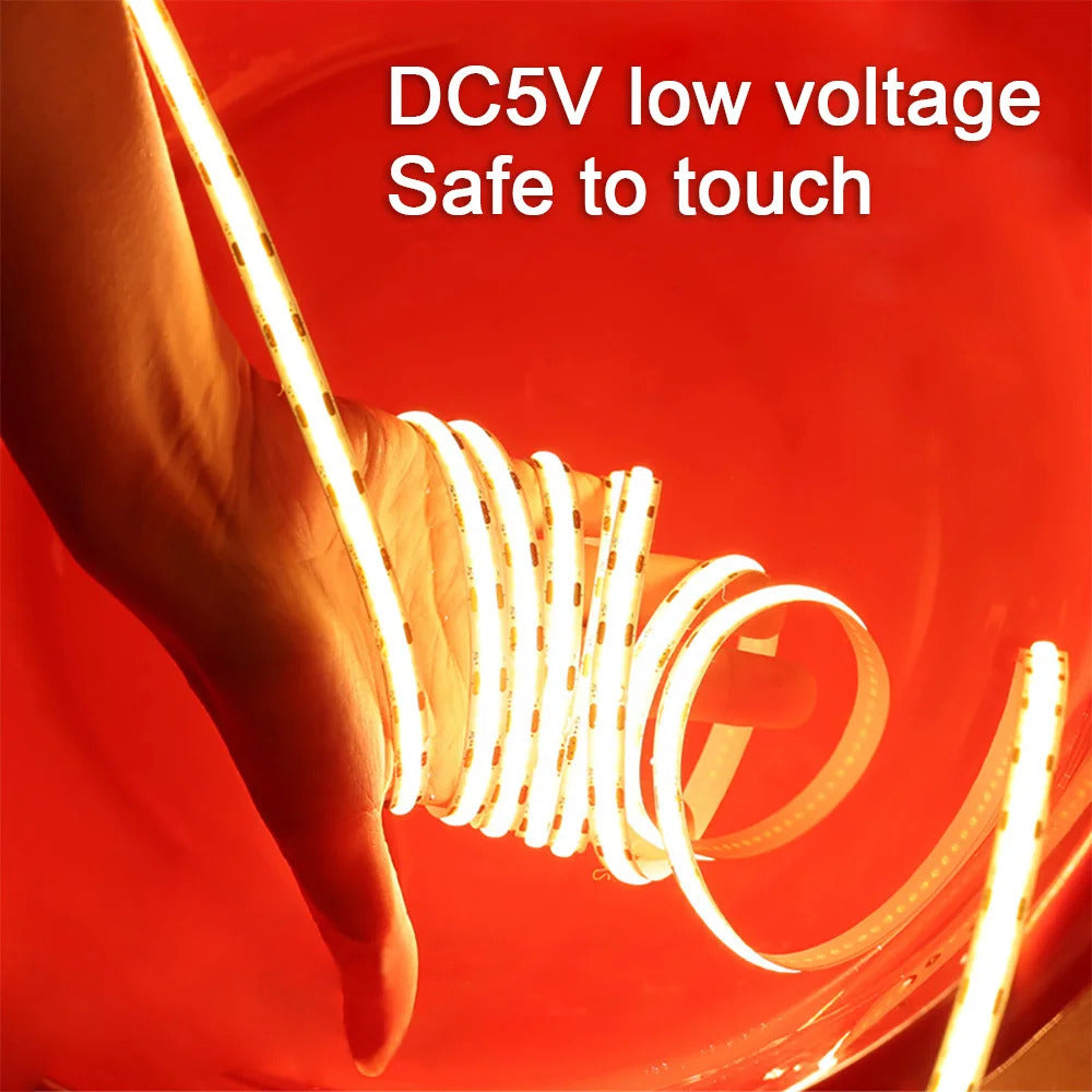 Image of Flexible 5V COB LED strip light for home decor and TV backlighting