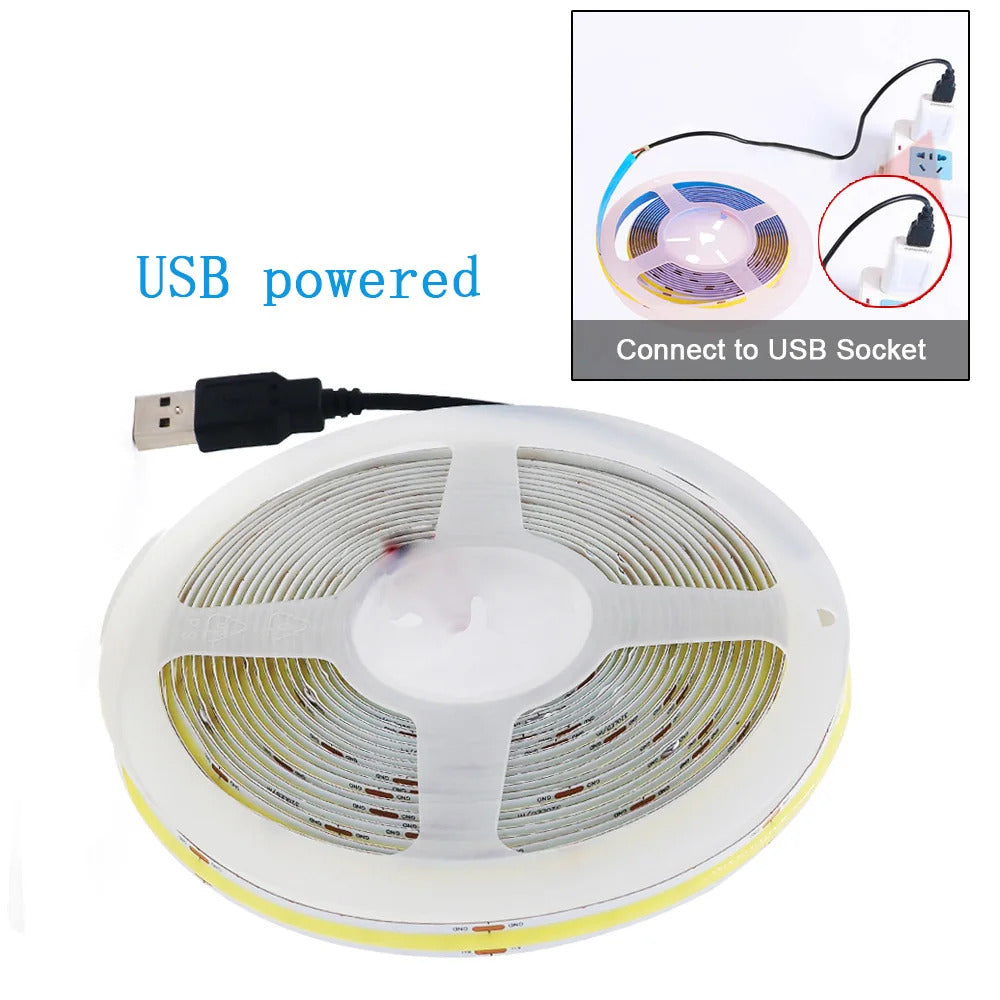 Image of Flexible 5V COB LED strip light for home decor and TV backlighting