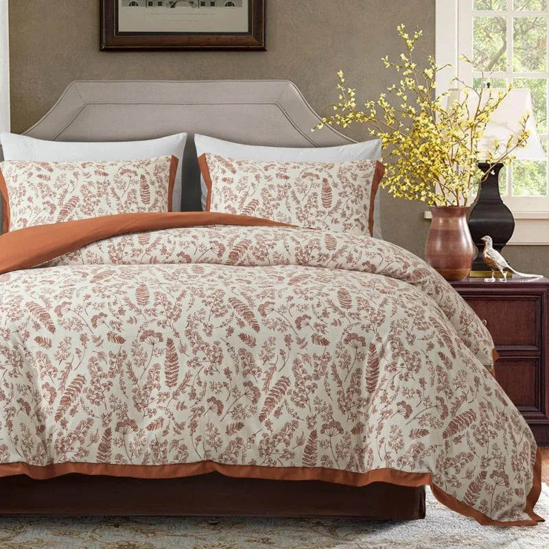 Image of Floral cotton duvet cover set with hidden zipper and pillowcases