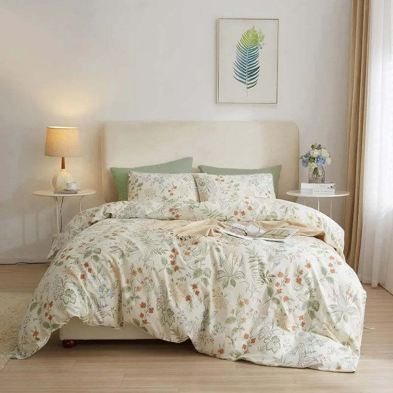 Image of Floral cotton duvet cover set with hidden zipper and pillowcases