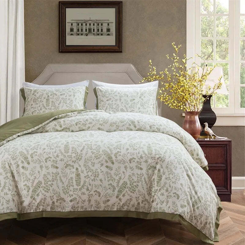 Image of Floral cotton duvet cover set with hidden zipper and pillowcases