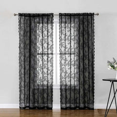 Image of Floral patterned black lace sheer curtain for home decoration