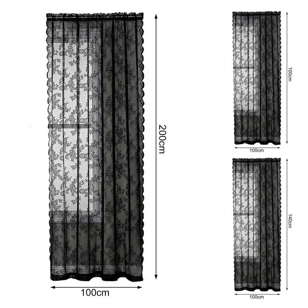 Image of Floral patterned black lace sheer curtain for home decoration