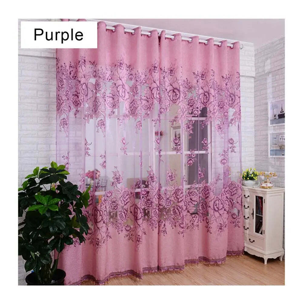 Image of Flower jacquard tulle window curtain for bedroom and living room decor