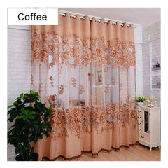 Image of Flower jacquard tulle window curtain for bedroom and living room decor