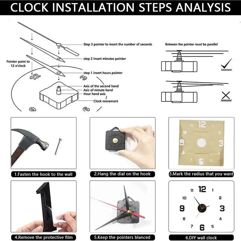 Image of Frameless DIY wall clock with antique style for home and office decoration